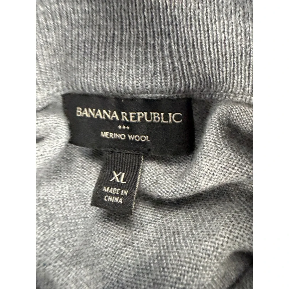 Banana Republic Mens XL Gray Merino Wool Blend Quarter Zip Sweater 980773